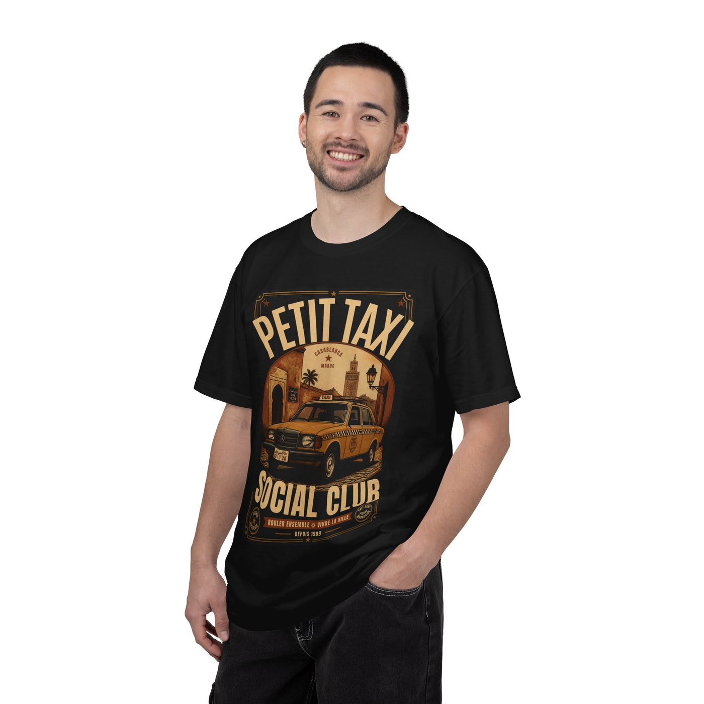 Petit Taxi Social Club T-Shirt | Vintage Taxi Graphic, Retro Paris Scene