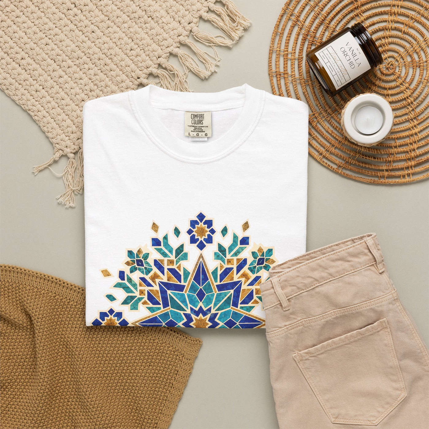 Moroccan Geometry Mandala T-shirt | Blue Floral Mosaic Tee
