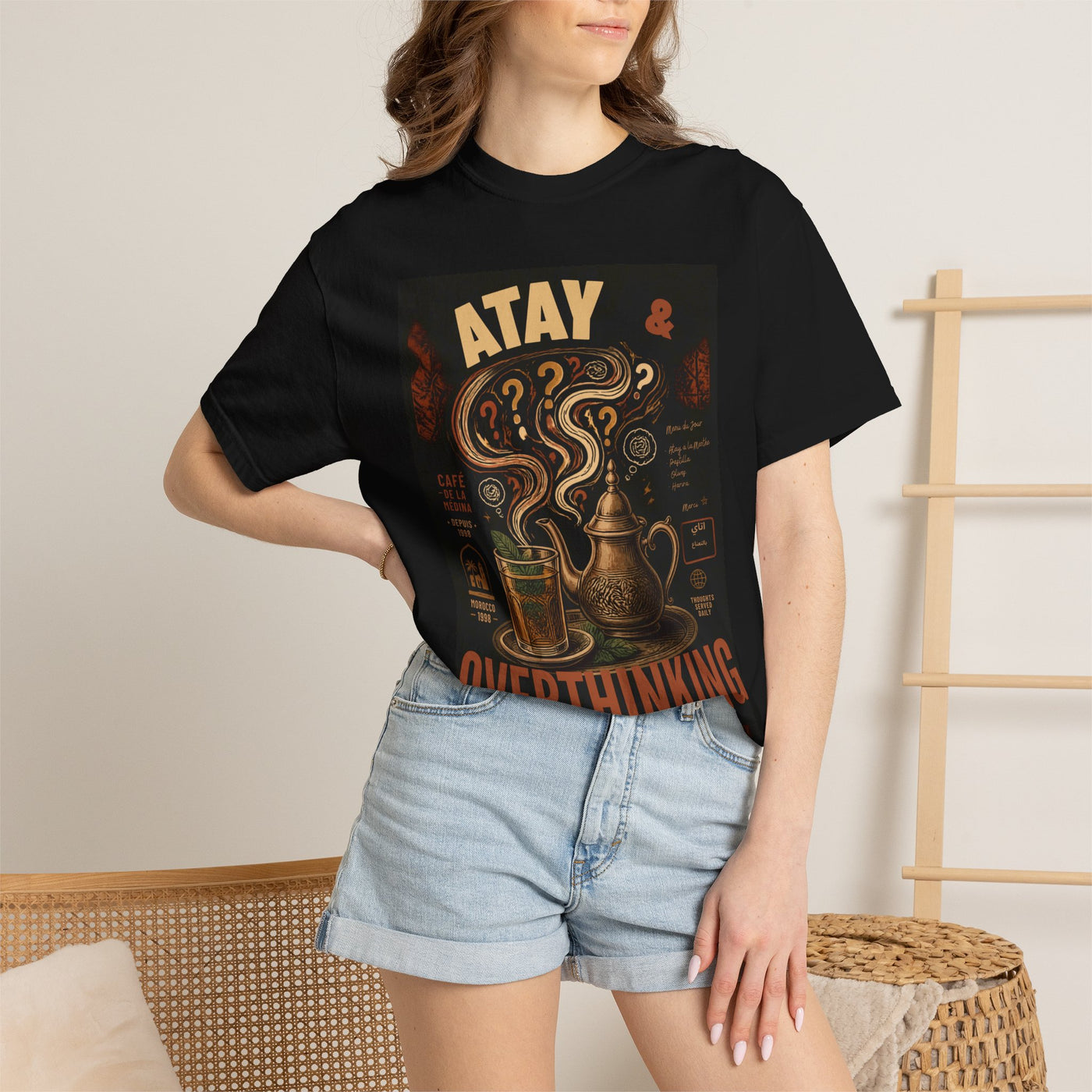Atay & Overthinking T-shirt | Tea Pot Graphic, Vintage Cafe Illustration