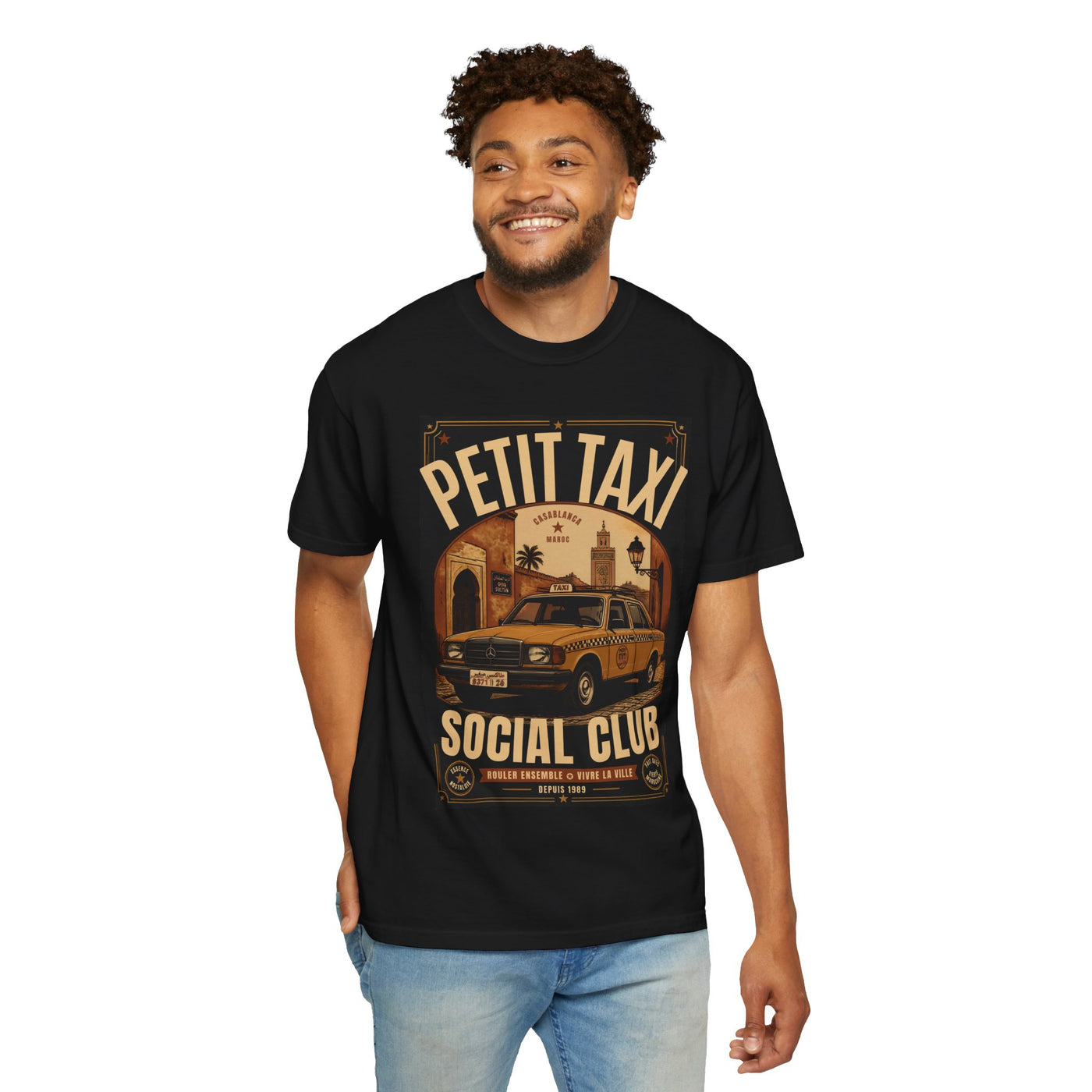 Petit Taxi Social Club T-Shirt | Vintage Taxi Graphic, Retro Paris Scene