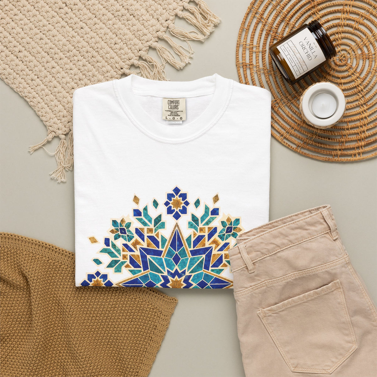 Moroccan Geometry Mandala T-shirt | Blue Floral Mosaic Tee