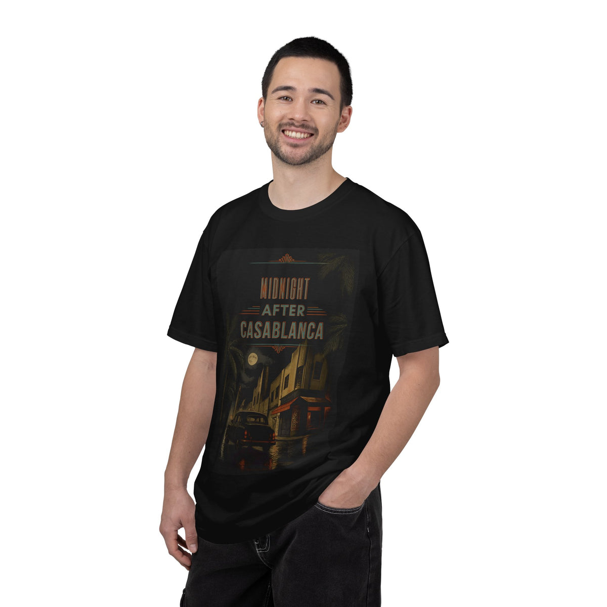 Midnight After Casablanca T-Shirt | Noir City Street Scene, Vintage Movie Poster