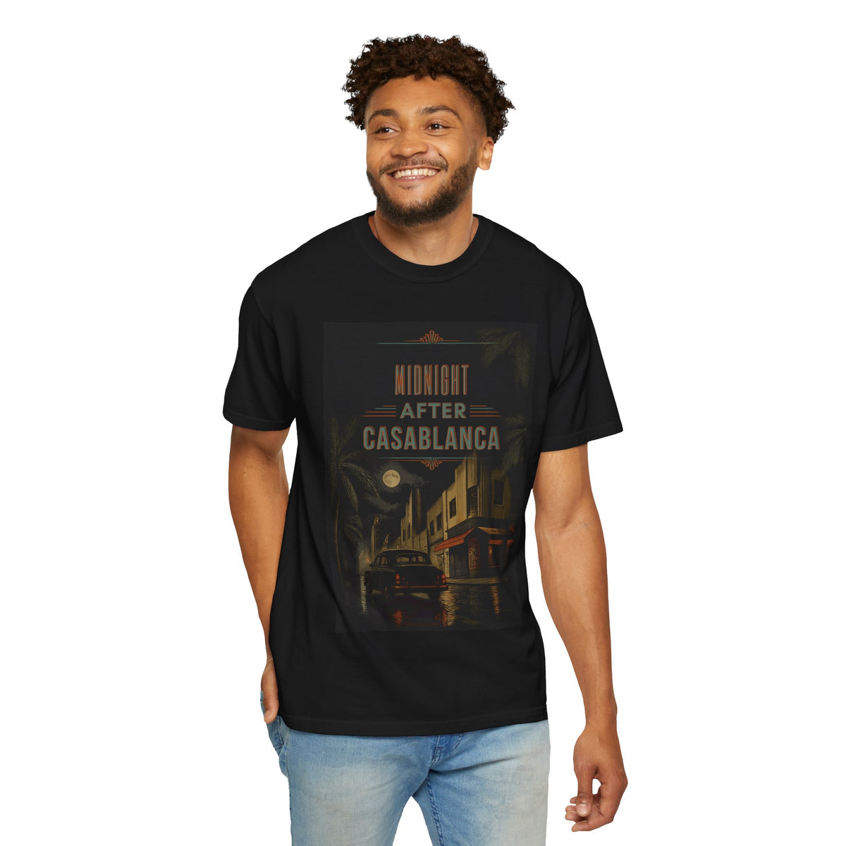 Midnight After Casablanca T-Shirt | Noir City Street Scene, Vintage Movie Poster