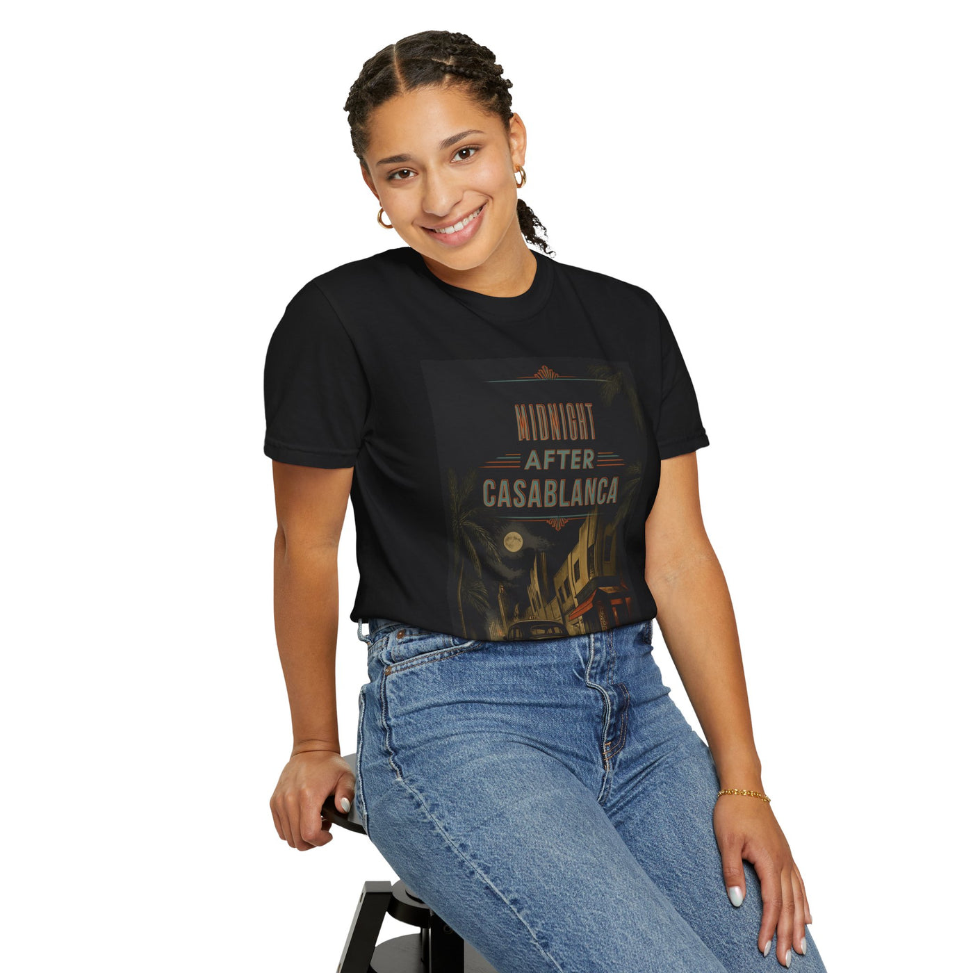 Midnight After Casablanca T-Shirt | Noir City Street Scene, Vintage Movie Poster