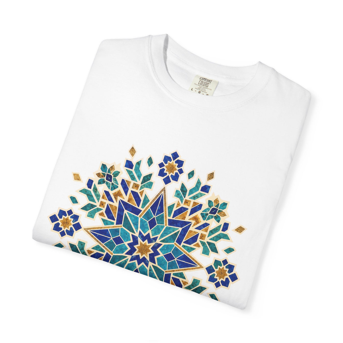 Moroccan Geometry Mandala T-shirt | Blue Floral Mosaic Tee