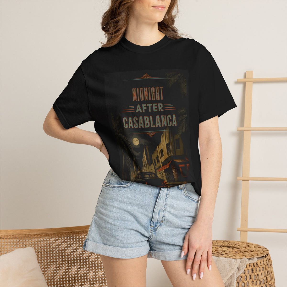 Midnight After Casablanca T-Shirt | Noir City Street Scene, Vintage Movie Poster