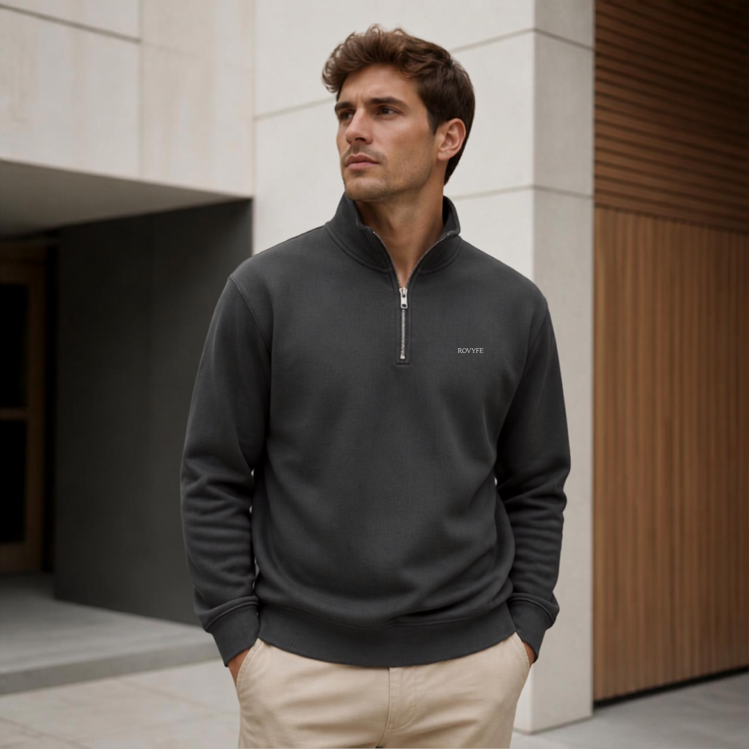 Faded Half‑Zip Sweatshirt — Relaxed Unisex Pullover