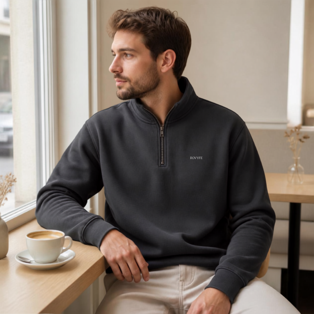 Faded Half‑Zip Sweatshirt — Relaxed Unisex Pullover