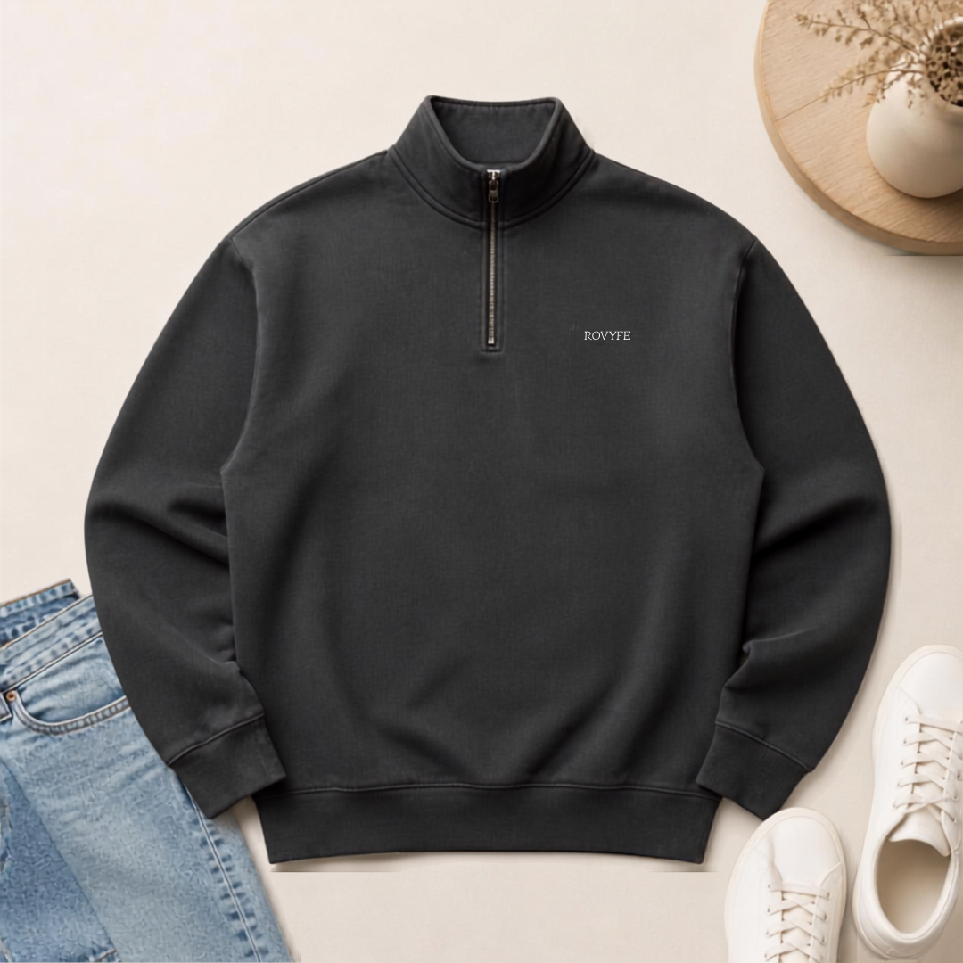 Faded Half‑Zip Sweatshirt — Relaxed Unisex Pullover