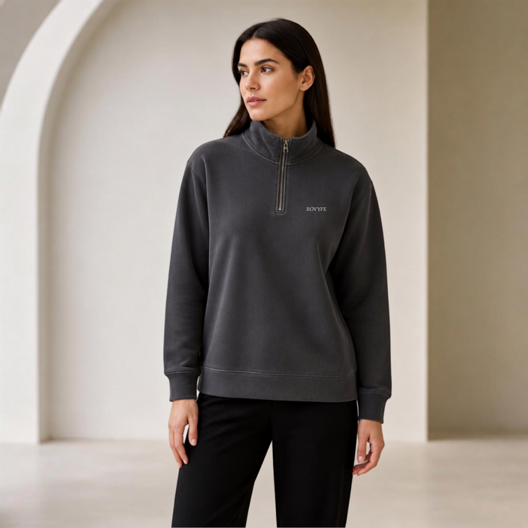 Faded Half‑Zip Sweatshirt — Relaxed Unisex Pullover