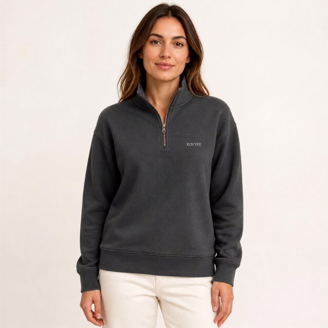 Faded Half‑Zip Sweatshirt — Relaxed Unisex Pullover