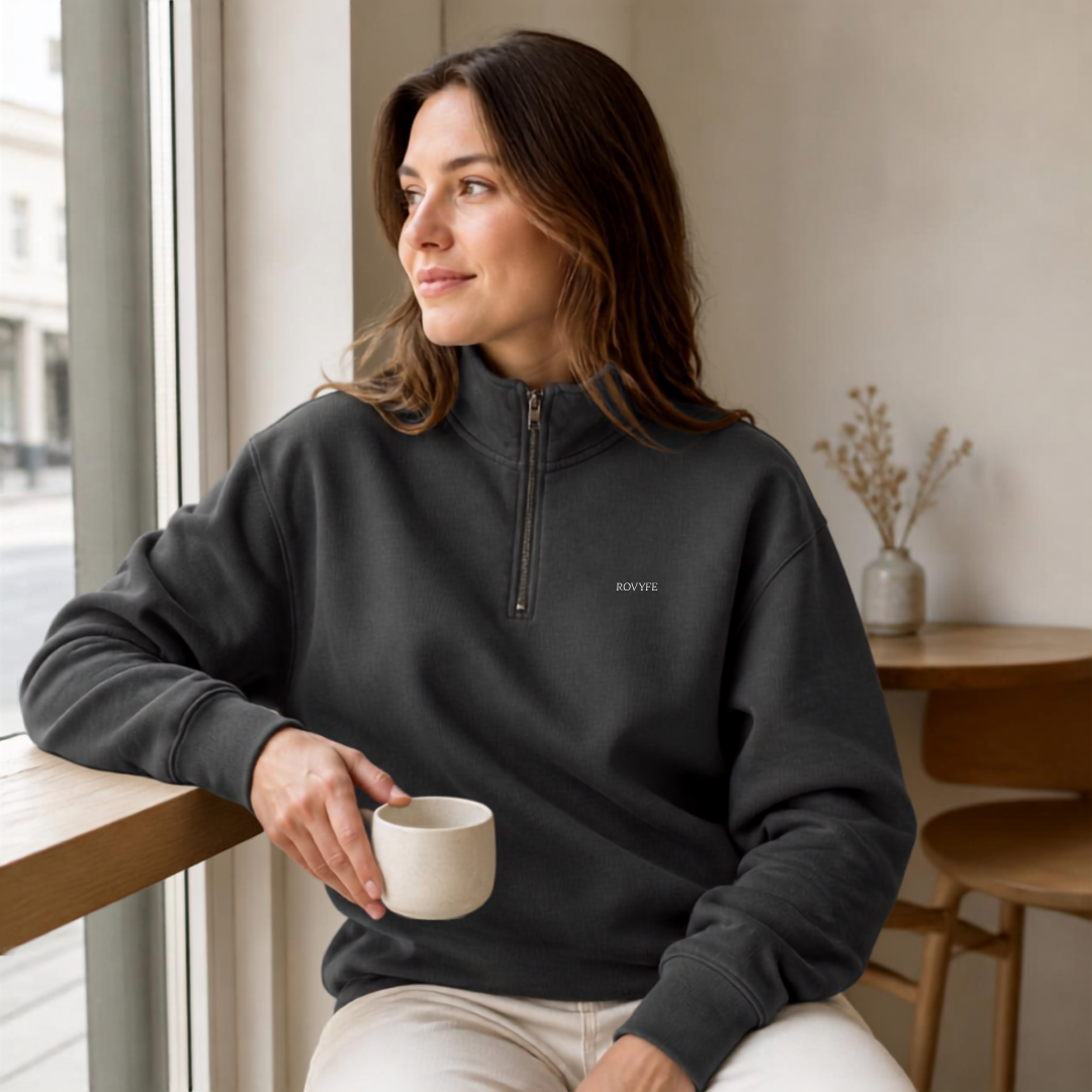 Faded Half‑Zip Sweatshirt — Relaxed Unisex Pullover