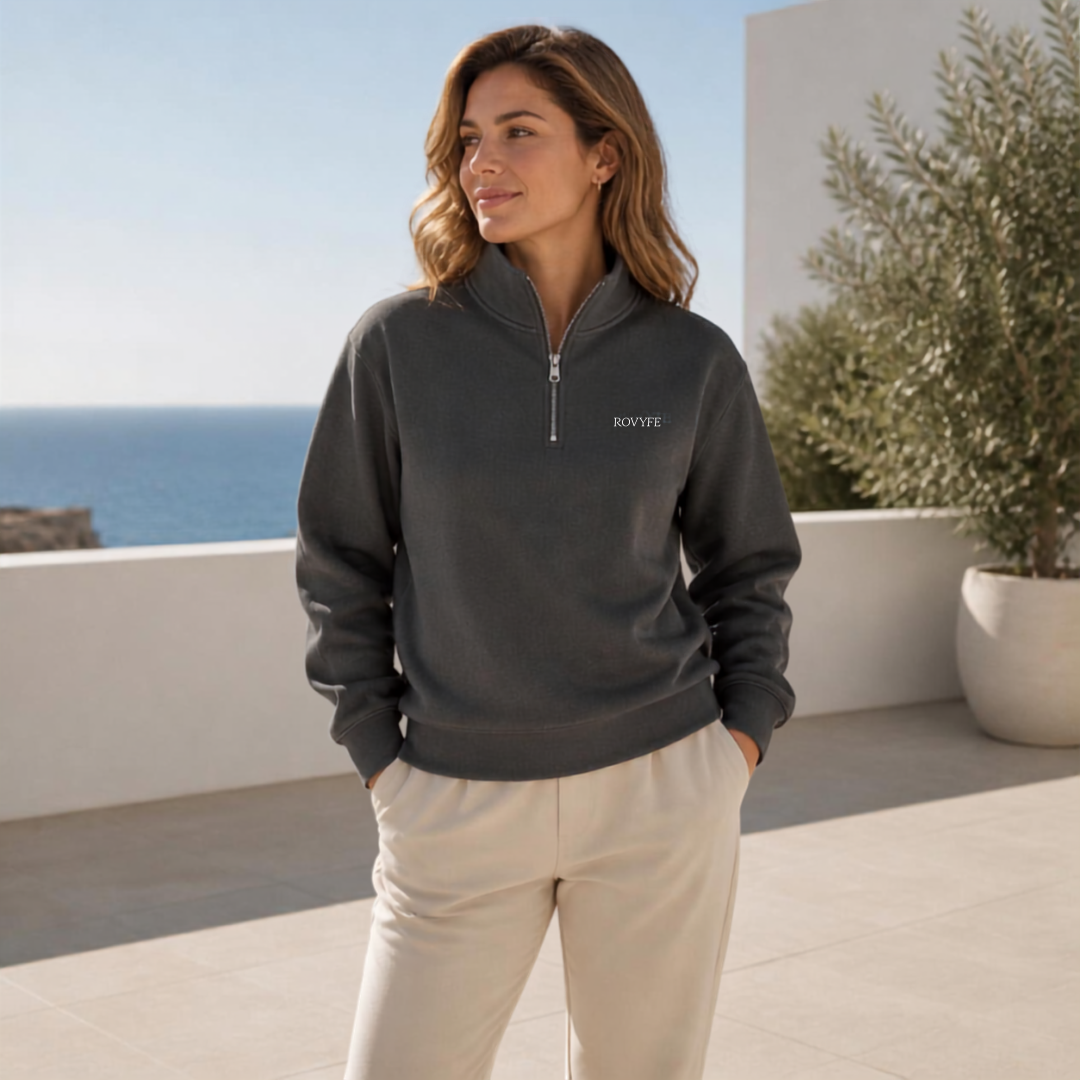 Faded Half‑Zip Sweatshirt — Relaxed Unisex Pullover