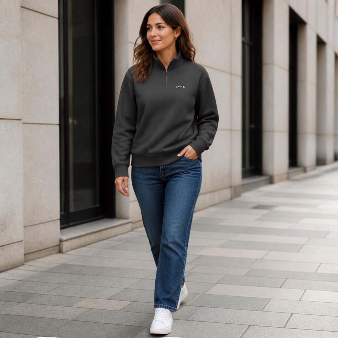 Faded Half‑Zip Sweatshirt — Relaxed Unisex Pullover