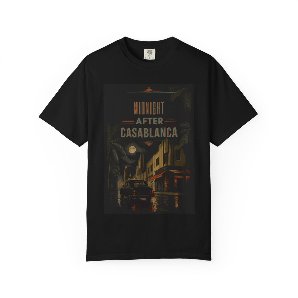 Midnight After Casablanca T-Shirt | Noir City Street Scene, Vintage Movie Poster