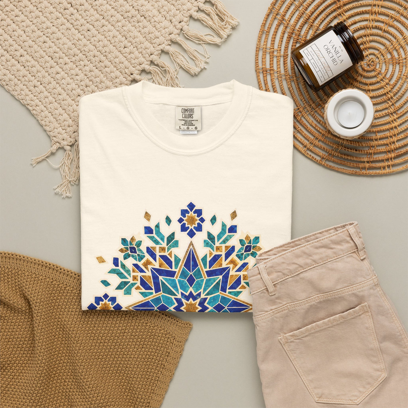 Moroccan Geometry Mandala T-shirt | Blue Floral Mosaic Tee