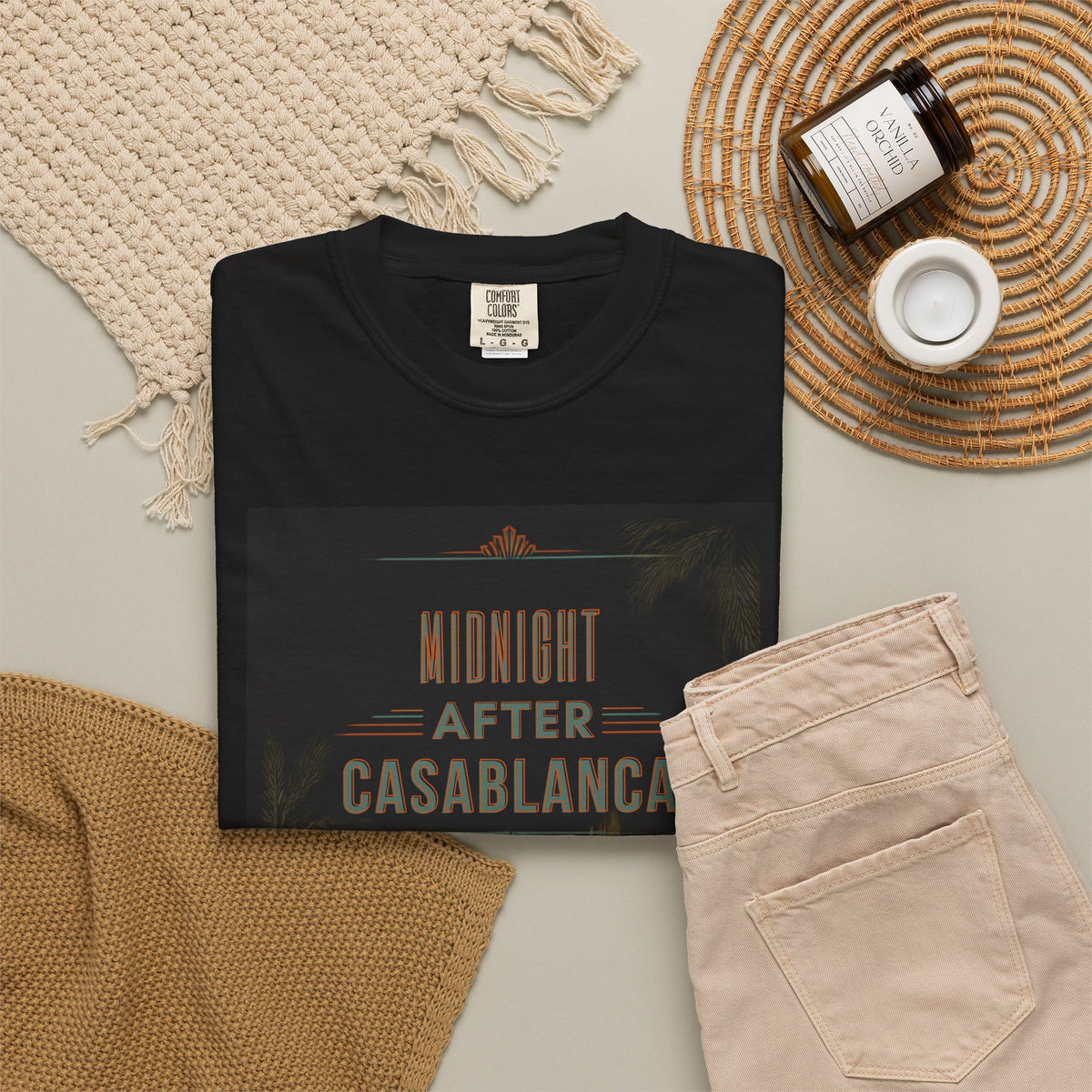 Midnight After Casablanca T-Shirt | Noir City Street Scene, Vintage Movie Poster